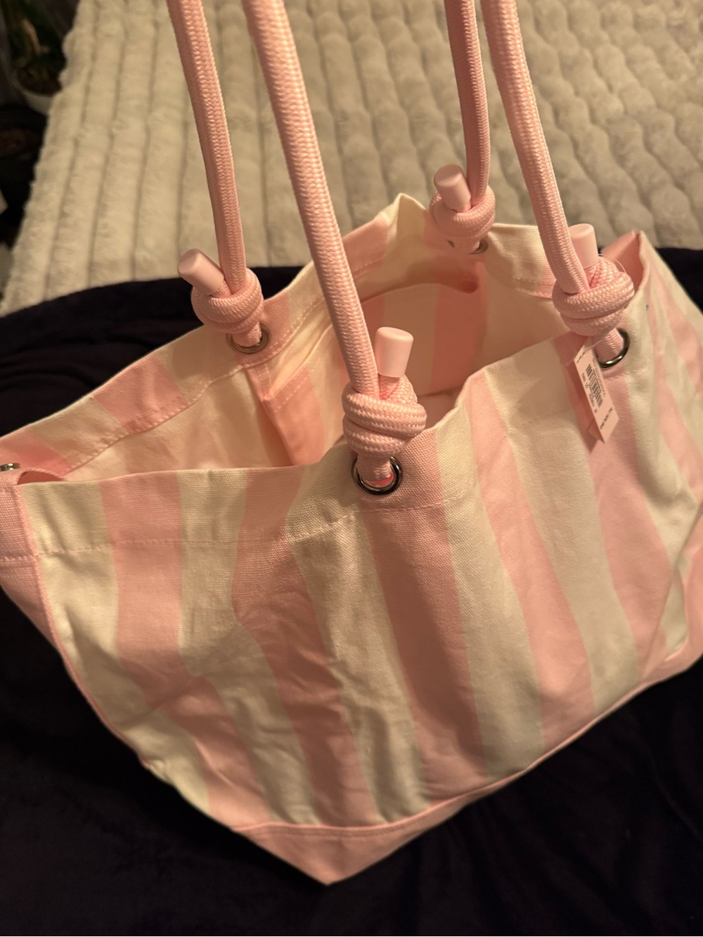 Victoria's Secret signature Pink and White Striped large canvas tote
